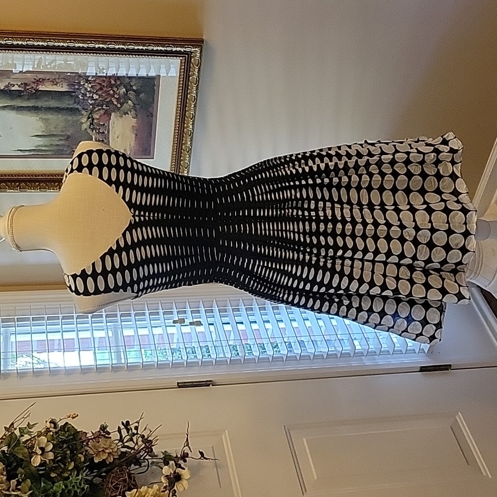 Talbots Petites Black White dot geometric sleeveless dress Pleated skirt 2P EUC - Picture 5 of 7